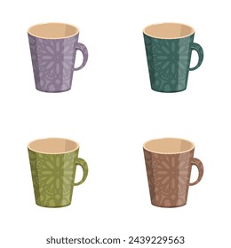Set with empty cups on white background design art decor collection clipart 