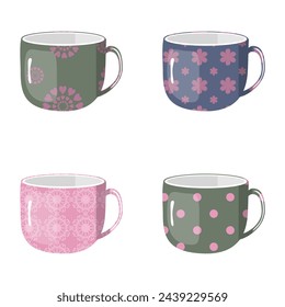 Set with empty cups on white background design art decor collection clipart 