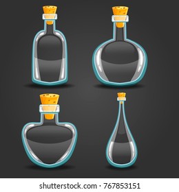 Set with empty different bottle elixir