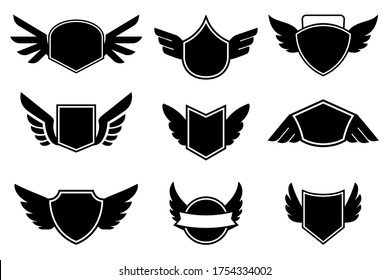 Set of the empty emblems with wings. Design element for logo, label, sign. badge. Vector illustration