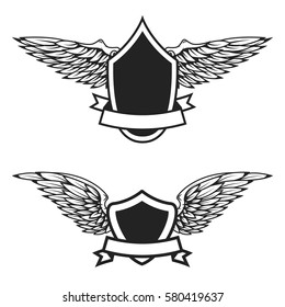 Set of the empty emblems with wings. Design elements for logo, label, badge, sign. Vector illustration
