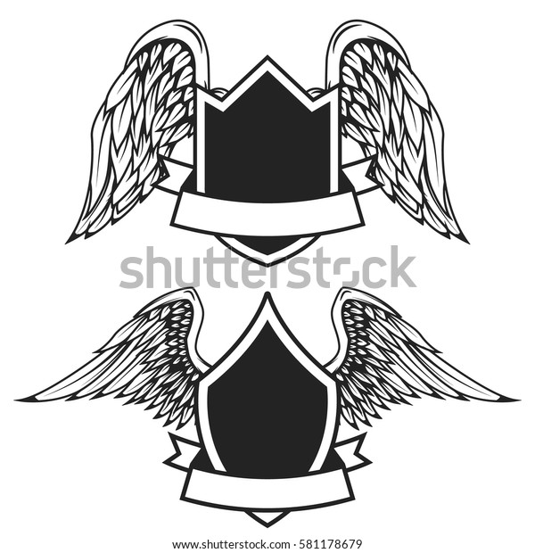 Set Empty Emblems Wings Design Elements Stock Vector (Royalty Free ...