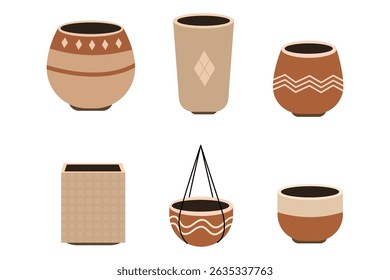 Set of empty flower pots for house plants vector design illustration. Suitable for clip art, stickers, flat design illustration, etc