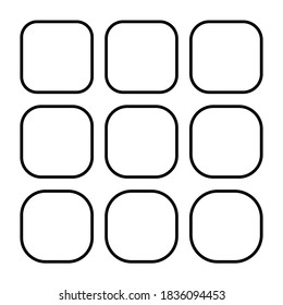 Set of empty frame, collection of outline border design isolated on white background. Black line illustration