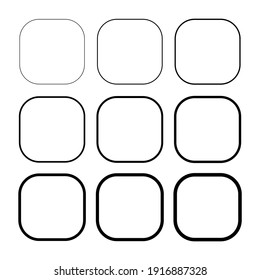 Set of empty frame, collection of outline border design isolated on white background. Black line illustration .