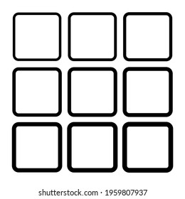 Set of empty frame, collection of outline border design isolated on white background. Black line illustration .
