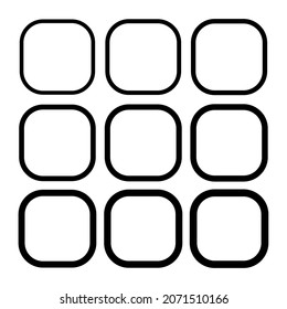 Set of empty frame, collection of outline border design isolated on white background. Black line illustration .