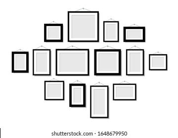 Establecer marcos vacíos para fotos o fotos colgadas en la pared. Marco para fotos familiares. Vector se burla. galería de arte de marco en blanco.
