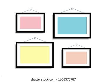 Set Empty frames for photos or pictures hanging on the wall. Frame for family photos. Vector mock up. blank frame art gallery.