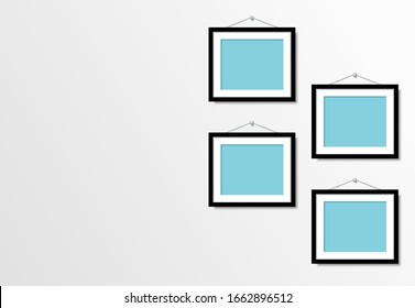 Set Empty Frames For Photos Or Pictures Hanging On The Wall. Frame For Family Photos. Vector Mock Up. Blank Frame Art Gallery.