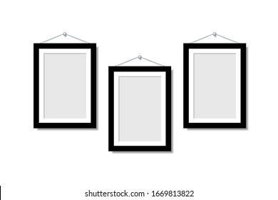 Set Empty Frames For Photos Or Pictures Hanging On The Wall. Frame For Family Photos. Vector Mock Up. Blank Frame Art Gallery.