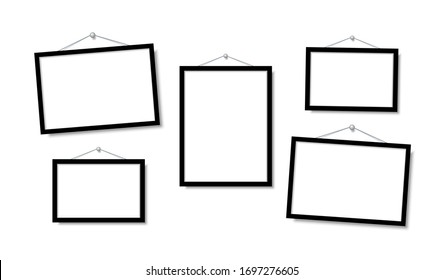 Set Empty Frames For Photos Or Pictures Hanging On The Wall. Frame For Family Photos. Vector Mock Up. Blank Frame Art Gallery.