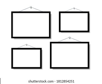 Set Empty Frames For Photos Or Pictures Hanging On The Wall. Frame For Family Photos. Vector Mock Up. Blank Frame Art Gallery.