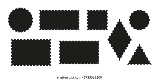 Set of empty frames silhouette for postage stamps. Different shapes of vector postage stamps, vector 10 eps.