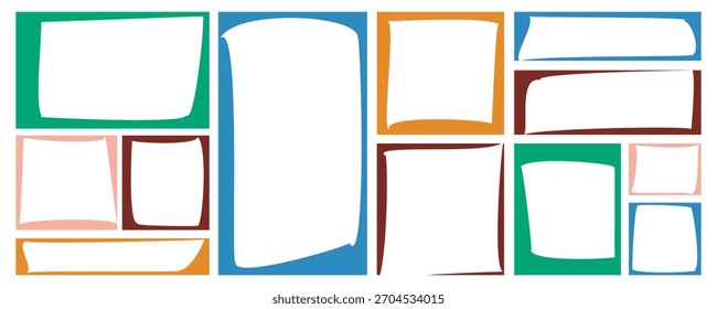 A set of empty frames. Empty speech bubbles. A large collection of colored text boxes.