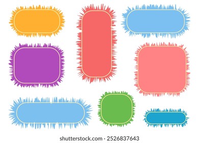 Set of empty frames. Texture roughening. Empty speech bubbles. Collection of colored text boxes on isolated background. Vector EPS10.