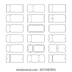 set of empty geometric ticket mock up vintage labels, black vector coupon sticker shapes element for sale, movie concert event template icons
