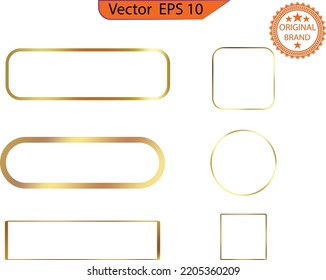 Set of empty glass gold buttons and sliders, web icons of different forms. Gradient mesh. Button set color gold glossy. Vector illustration
