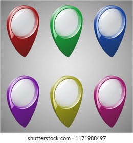 Set of empty glass icons map pointers