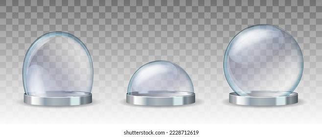 Set of Empty glass showcases on transparent background. Mockup object, vector illustration