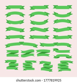 Set of empty green ribbons and banner. vector illustration.