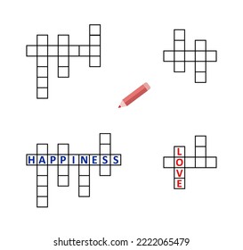Set An empty grid template for word crossword puzzle. word happiness is inscribed. to solve crossword puzzles. Vector illustration.