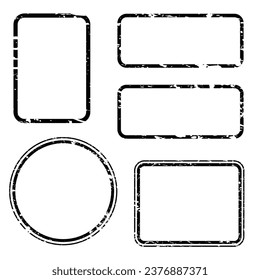 Set of empty grunge stamp, graphic design elements, black isolated on white background, vector illustration.