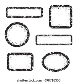 Set of empty grunge stamp, graphic design elements, black isolated on white background, vector illustration.