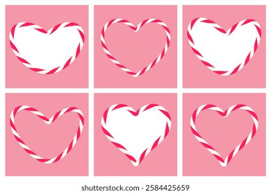 Set of empty heart shaped frame with outline cotton red rope bakers twine cord, ribbon for wrapping gift for Valentine's Day, Birthday. White text box, speech bubble. Hand drawn flat Vector EPS10