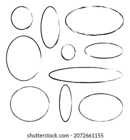 Set of empty ink frames. Circle and oval. Geometric figures. Decor concept. Art design. Vector illustration. Stock image.