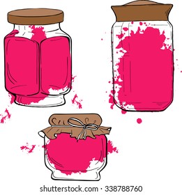Set of empty jars . Cartoon sketch drawn by ink. Hand drawn vector illustration.
