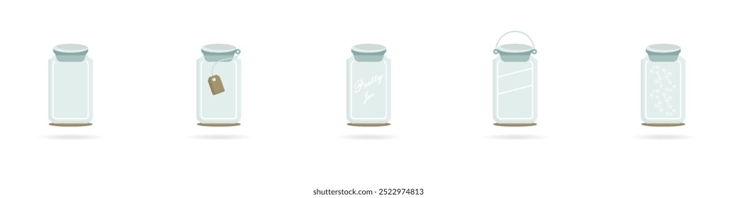 Set of empty jars vector. Glass containers simple icons. Clean glass jar vector. Bottles for storage. Glasses for jam. Bank template vector. Magic jar vector.