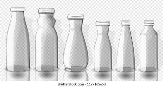 Set of empty juice bottles mockup, on transparent background.