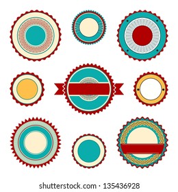 Set of empty labels, badges and stickers. In maroon and turquoise colors.