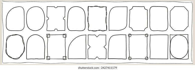 Set of empty linear text frames. Hand-drawn quotation fields. Vector illustration