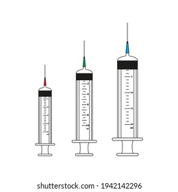 Set with empty medical Syringes icons.Vector illustration.For webs,vaccination banners,flyers,cards,posters,other medicine designs. 