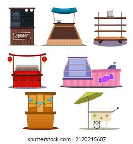 A set of empty merchandise counters. Colorful different counters. Vector