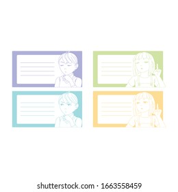 Set of empty message board, cards, paper note, notes, stickers, copy space for text. Cute child with frames on pastel color style. Flat design. vector illustration. school accessories