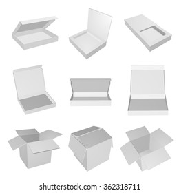 Set of empty open gray boxes. Vector box for your design.