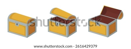 Set of empty open wood chest in a flat design
