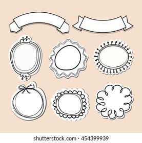 set of empty paper  banners and labels  with hand drawn borders. vector design elements