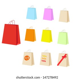 Set of empty paper shopping bag, vector