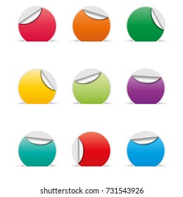 Set of empty paper stickers with space for text, isolated on white background. Design elements labels and tags, vector illustration.