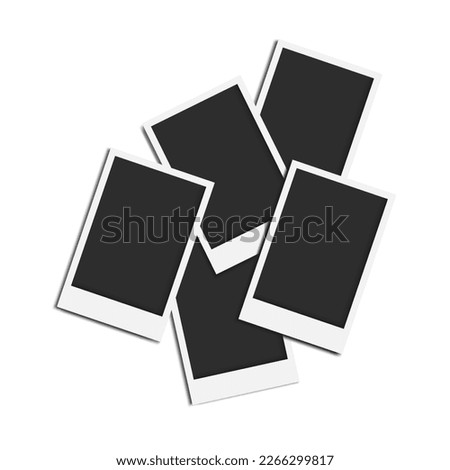 Set of empty photo frame mockup. Black and white photo frame template with shadows. Realistic blank frame vector isolated on white