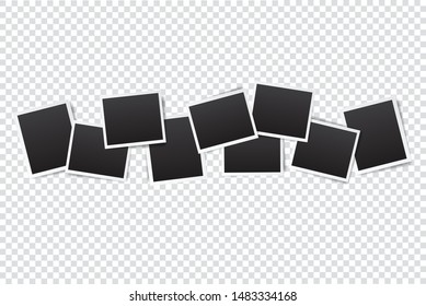 set of empty photo frame with white border and black rectangle element on transparent background. template or mockup decoration for design