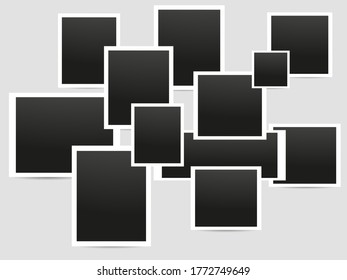 Set of empty photo frame with white border. Vector template for your collage image