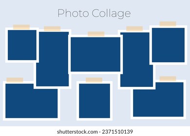 set of empty photo frame with white border and black rectangle element on transparent background. template or mockup decoration for design 
