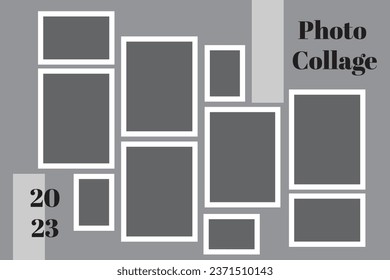 set of empty photo frame with white border and black rectangle element on transparent background. template or mockup decoration for design 