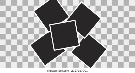 set of empty photo frame with white border and black rectangle element on transparent background. instant photo frame card mockup template decoration for design