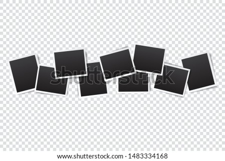 set of empty photo frame with white border and black rectangle element on transparent background. template or mockup decoration for design